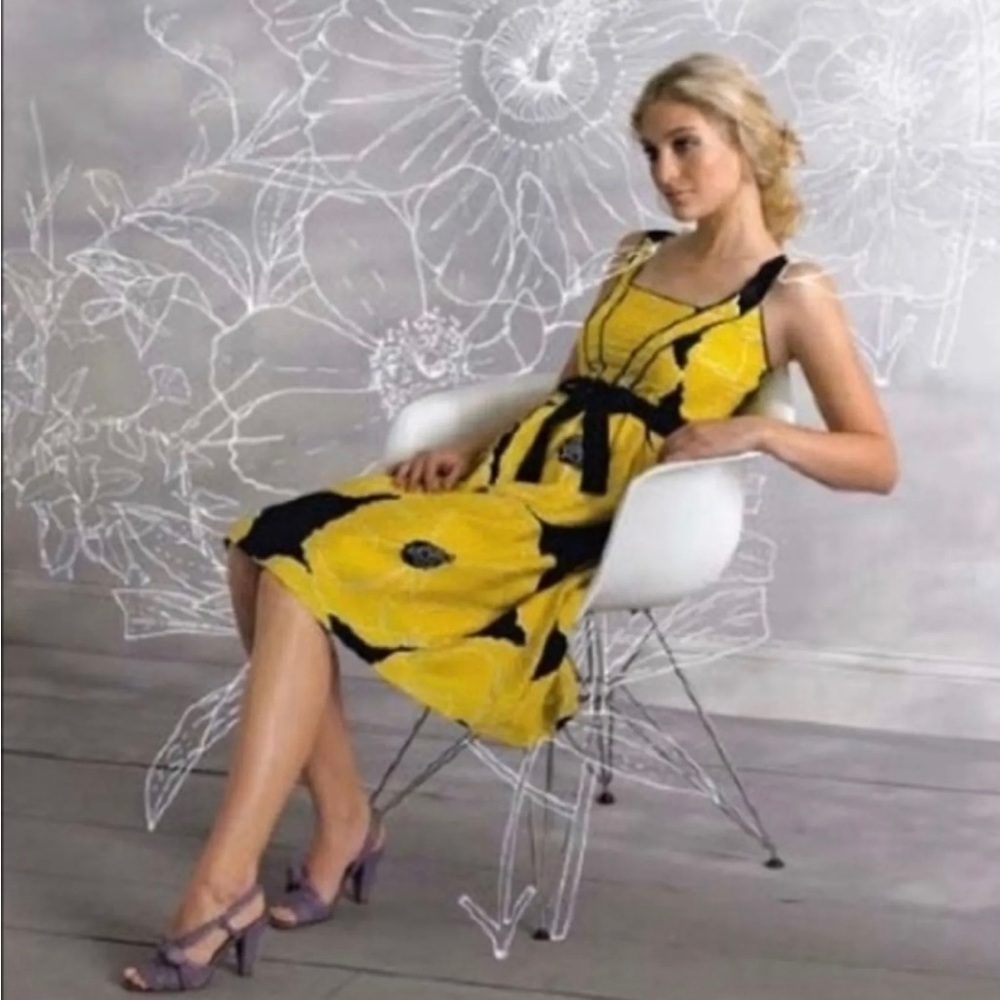 Anthropology by Molinete Soeurs yellow flower silk 🌻 dress size 0